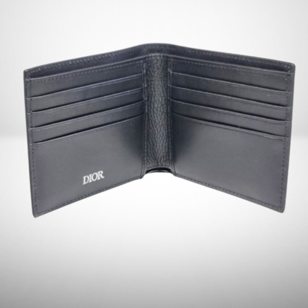 DIOR Saddle Bi-Fold Card Holder / Wallet in Black Grained Calfskin Marquetry - Picture 6 of 8